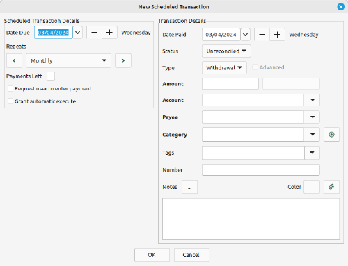Scheduled Transactions - MoneyManager Ex