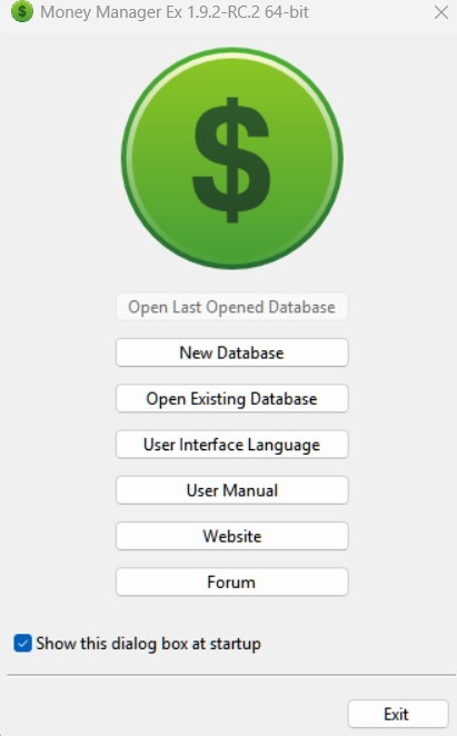 Initial screen without database