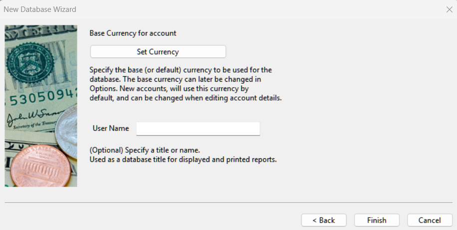 Wizard: Base Currency and User Name
