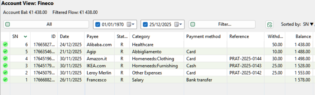 UDFC columns in the transaction panel