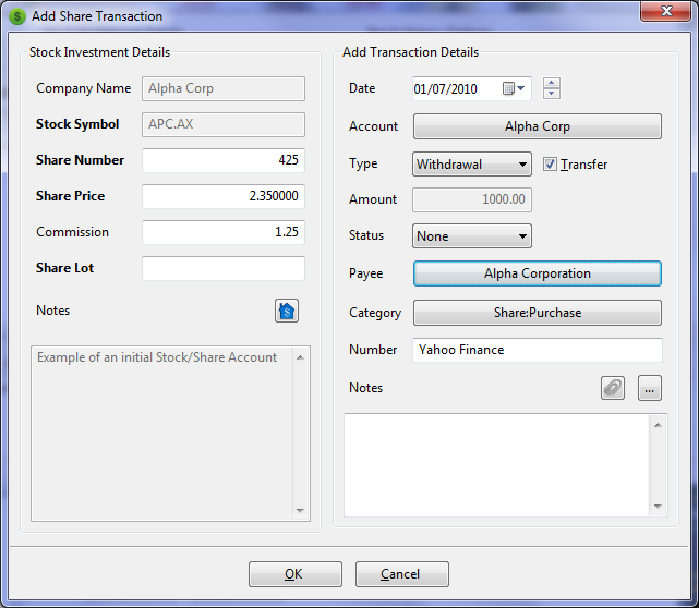 Addition of Shares to our transaction