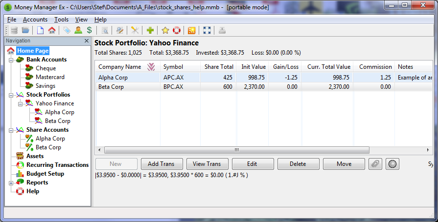 Stock Portfolio view containing our new Stocks