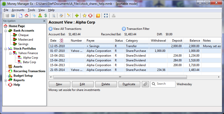 Account View for the Share Account: Alpha Corp