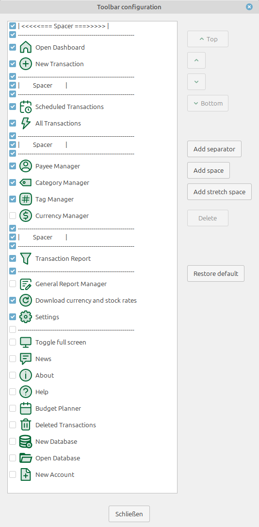 Toolbar configuration