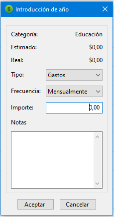 Edición de una categoría del presupuesto
