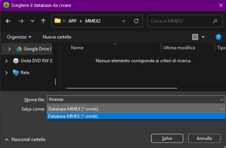 Salvataggio nuovo file .mmb