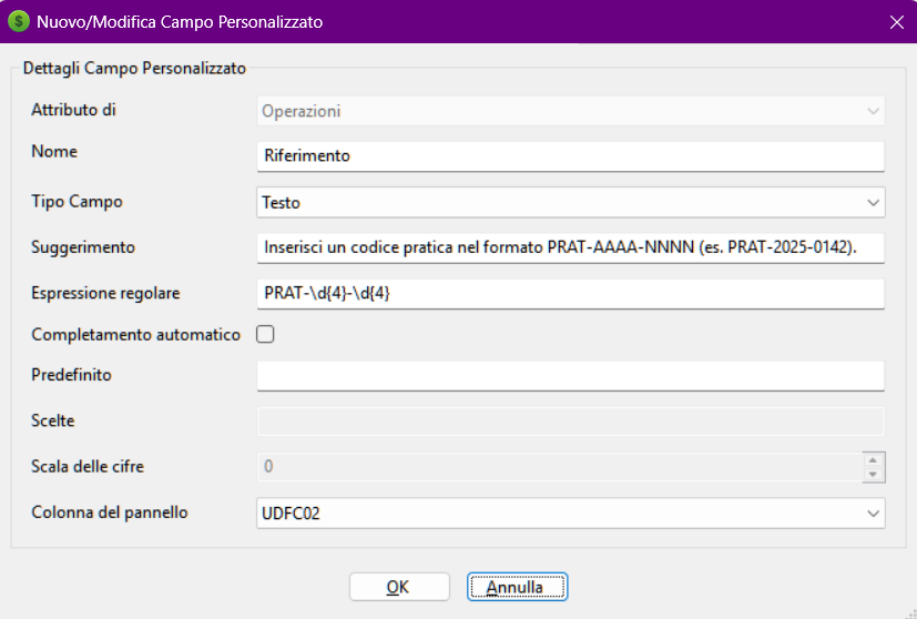 Modifica Campo Personalizzato - Riferimento