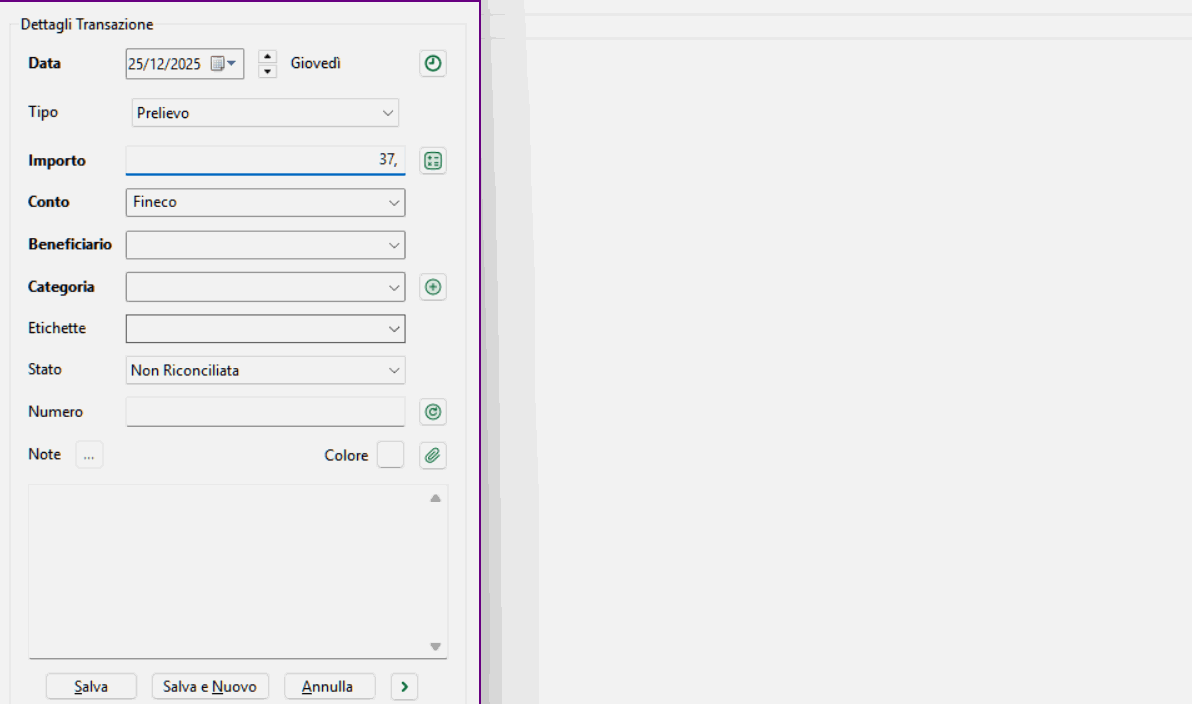 Inserimento Campi Personalizzati in una nuova transazione