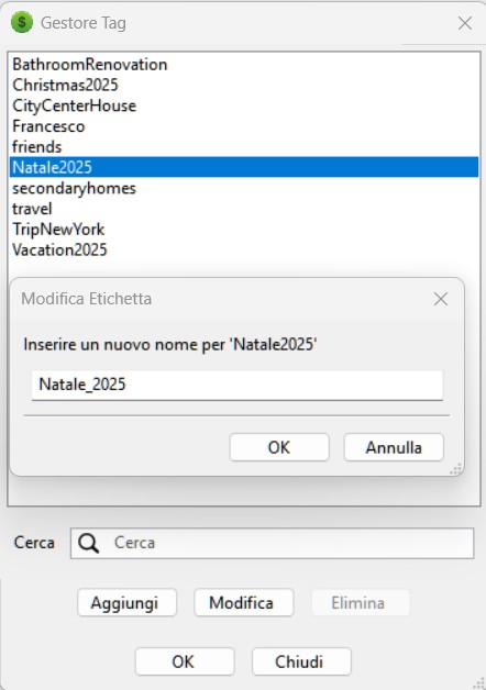 Organize Tags dialog