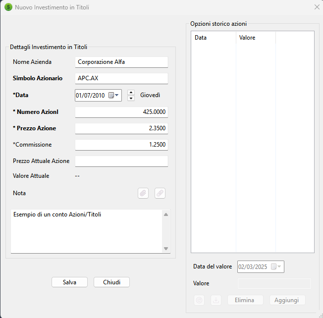 Esempio di Investimento Nuovo Titolo