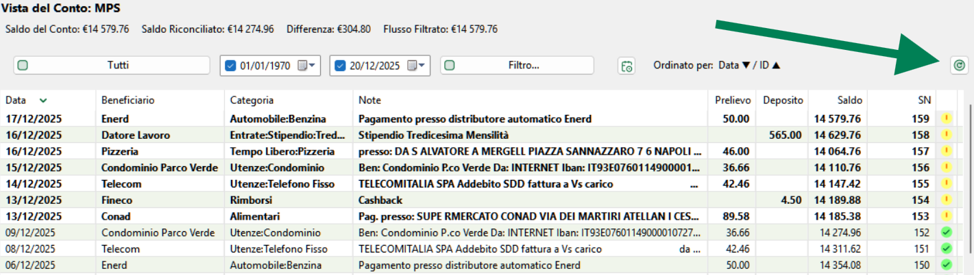 Pulsante Riconciliazione